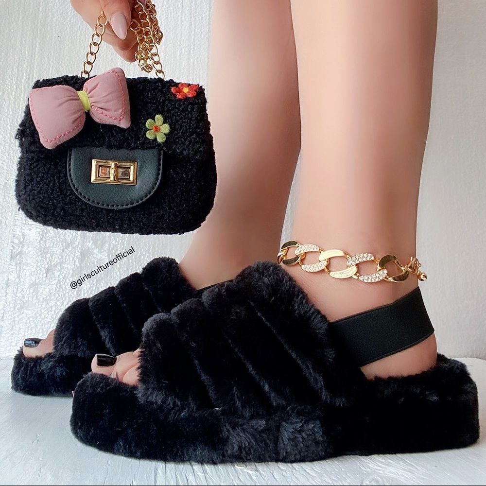 Black Fur Mini Shoulder Chain Shoulder Strap - Picture 8 of 8